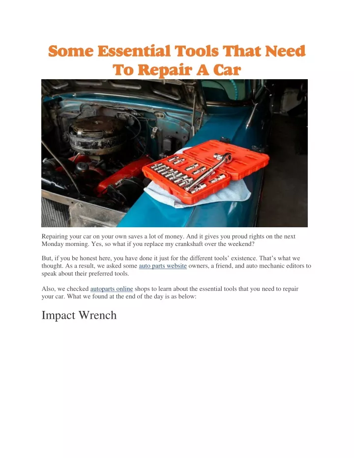 some essential tools that need to repair a car