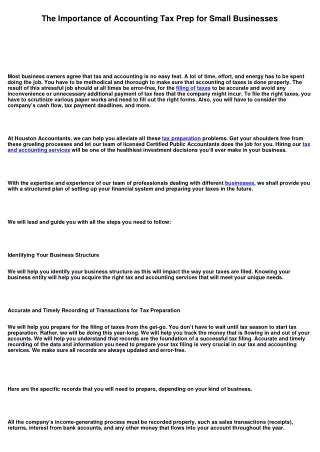 The Importance of Accounting Tax Prep for Small Businesses