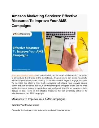Amazon Marketing Services: Effective Measures To Improve Your AMS Campaigns