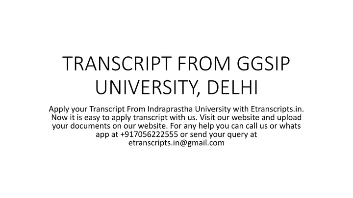 transcript from ggsip university delhi