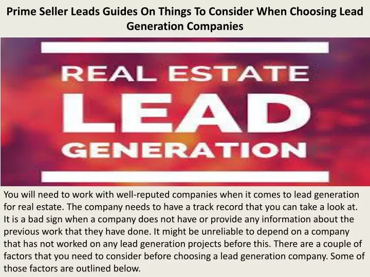 prime seller leads guides on things to consider when choosing lead generation companies