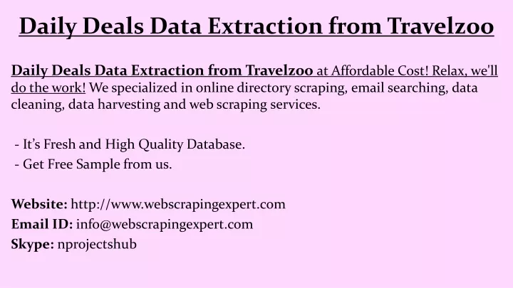 daily deals data extraction from travelzoo