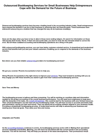 Outsourced Bookkeeping Services for Small Businesses Help Entrepreneurs Cope with the Demand for the Future of Business