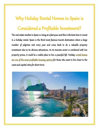 Why Holiday Rental Homes in Spain is Considered a Profitable Investment?