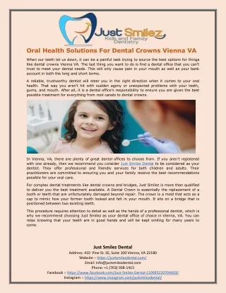 Oral Health Solutions For Dental Crowns Vienna VA