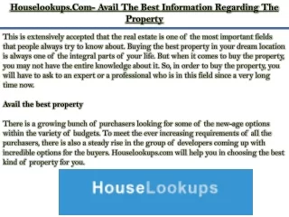Houselookups.Com- Avail The Best Information Regarding The Property