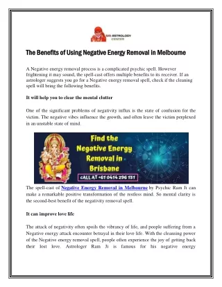 The Benefits of Using Negative Energy Removal in Melbourne