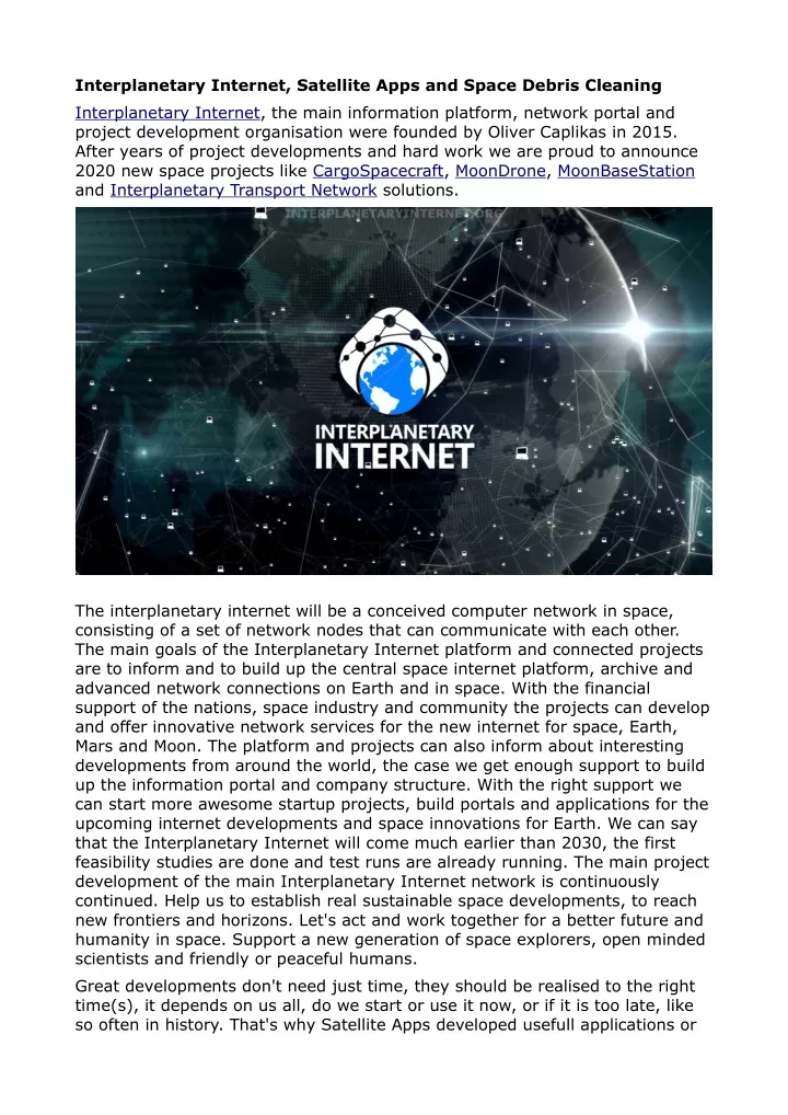 interplanetary internet satellite apps and space