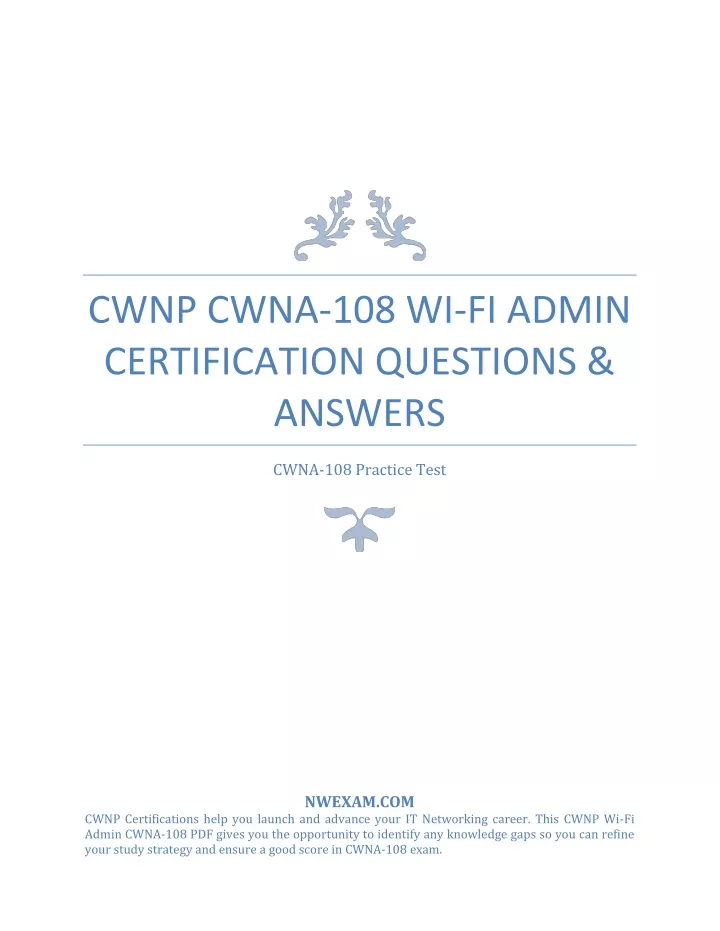 cwnp cwna 108 wi fi admin certification questions