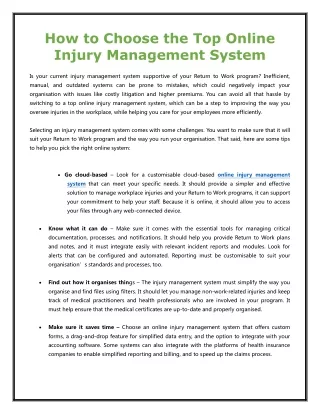 How to Choose the Top Online Injury Management System