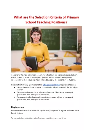 what are the selection criteria of primary school