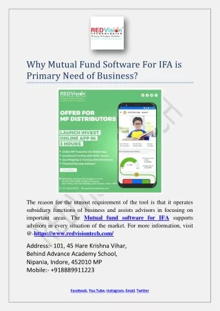 why mutual fund software for ifa is primary need