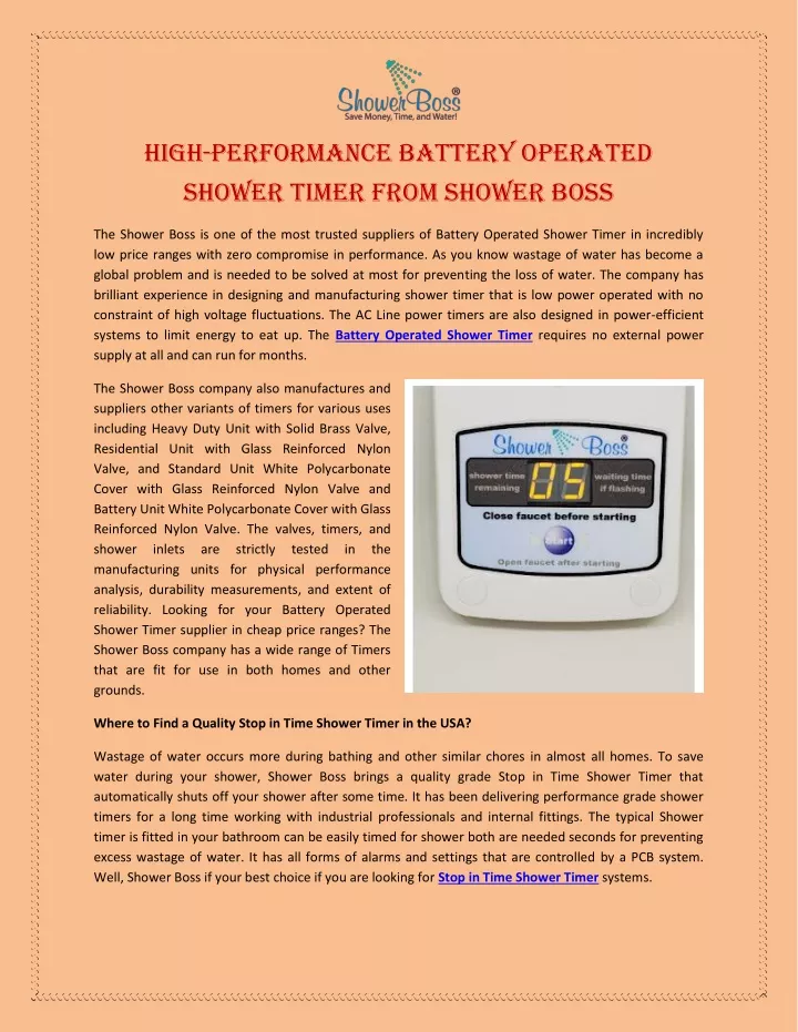high performance battery operated shower timer