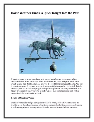 Horse Weather Vanes: A Quick Insight Into the Past!