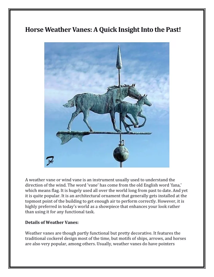 horse weather vanes a quick insight into the past