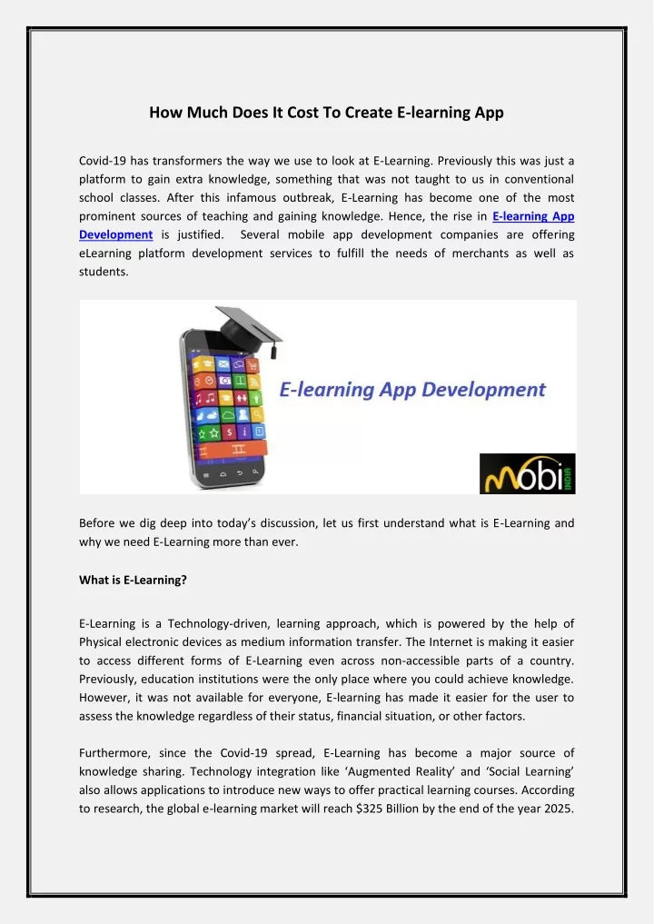 how much does it cost to create e learning app