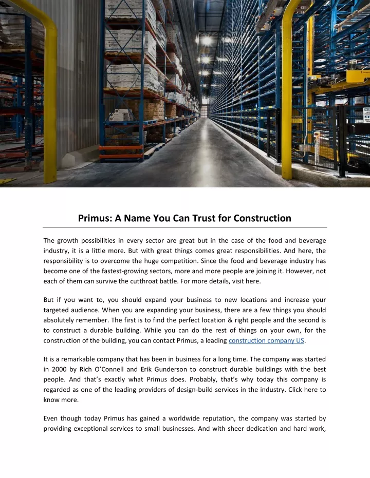 primus a name you can trust for construction