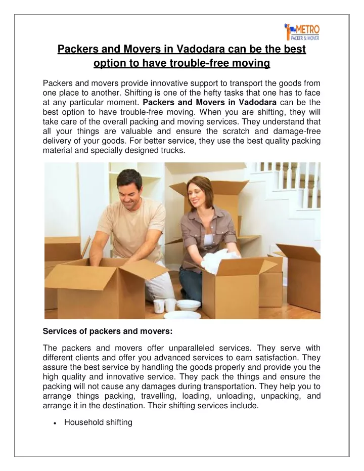 packers and movers in vadodara can be the best