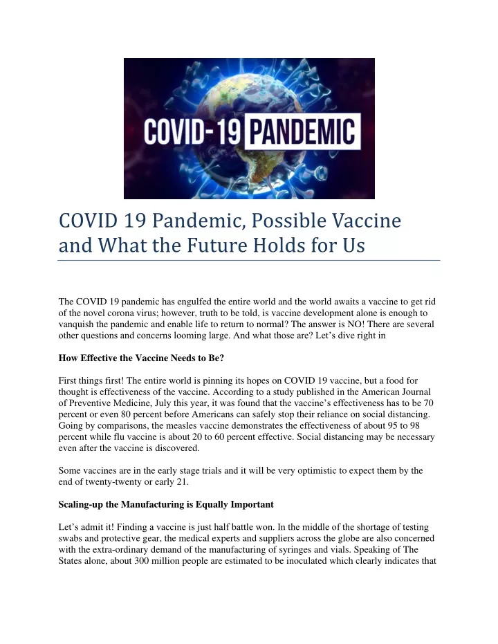 covid 19 pandemic possible vaccine and what