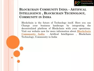 Blockchain Community India - Artifical Intelligence , Blockchain Technology, Community in India