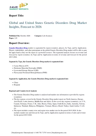Genetic Disorders Drug Market Insights, Forecast to 2026