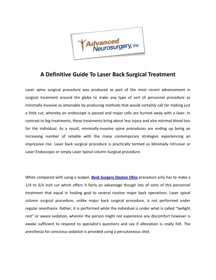 a definitive guide to laser back surgical