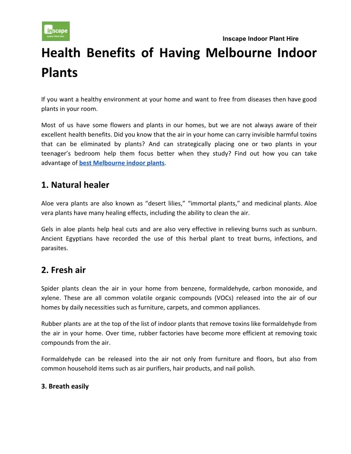 inscape indoor plant hire health benefits