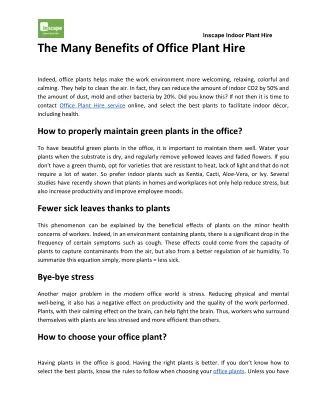 The Many Benefits of Office plant Hire