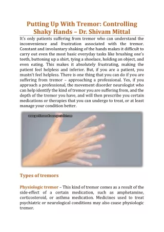 Putting Up With Tremor: Controlling Shaky Hands - Dr. Shivam Mittal