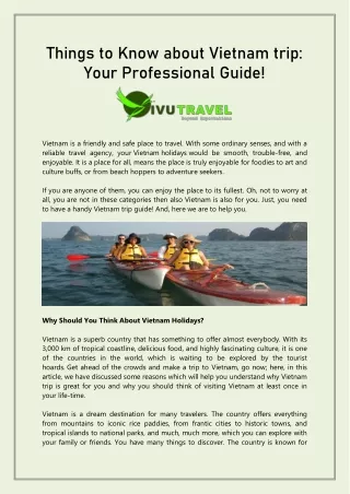 Things to Know about Vietnam trip: Your Professional Guide!