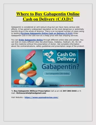 Where to Buy Gabapentin Online Cash on Delivery (C.O.D)?