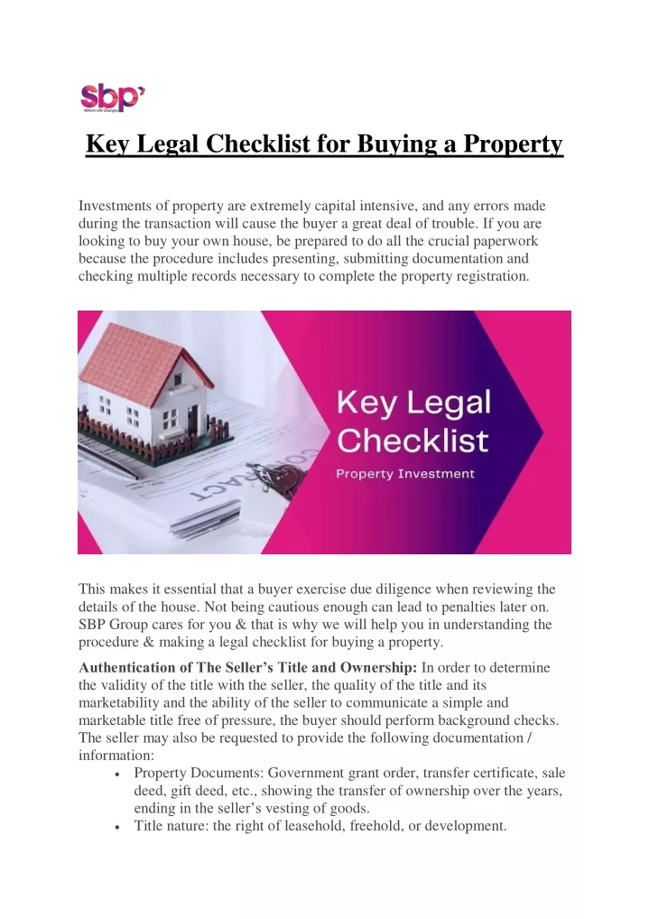 key legal checklist for buying a property