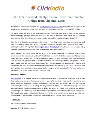 Get 100% Secured Job Options in Government Sector Online from Clickindia.com!!