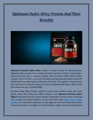optimum hydro whey protein and their