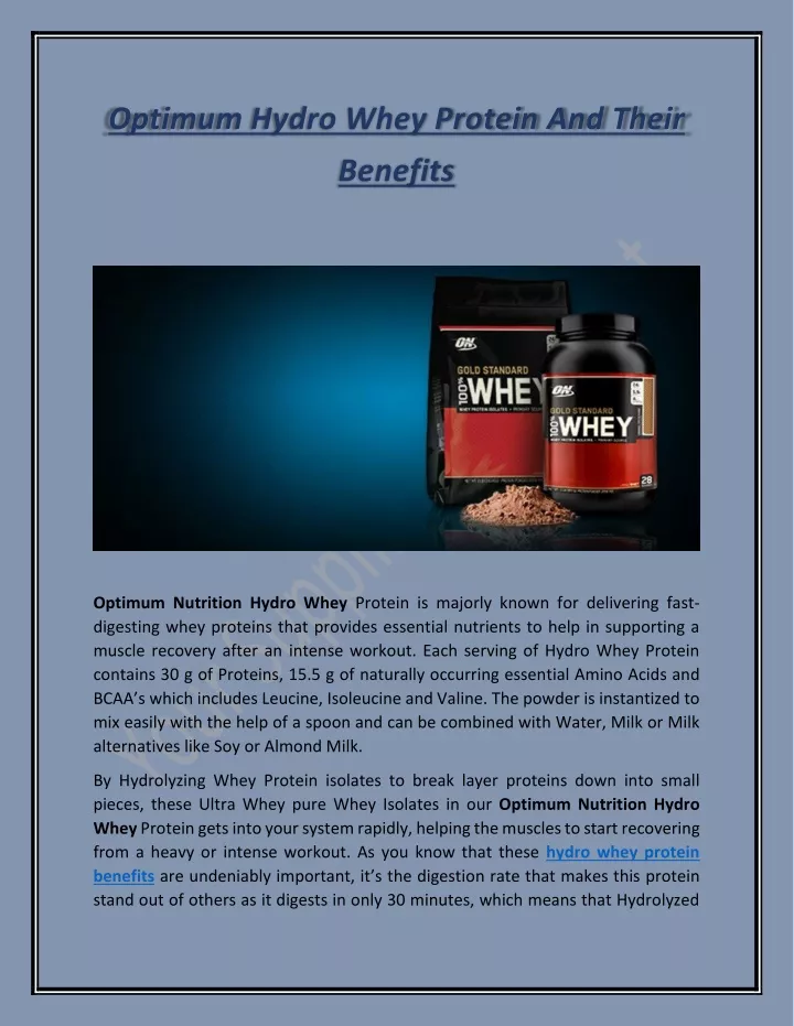 optimum hydro whey protein and their