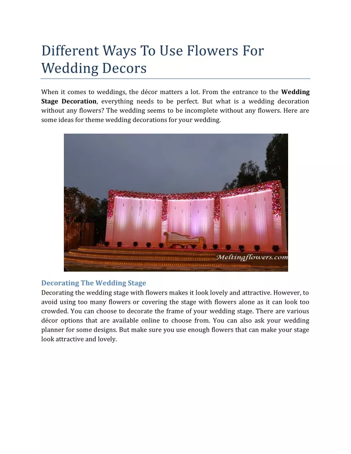 different ways to use flowers for wedding decors