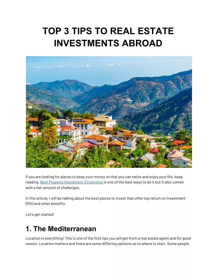 top 3 tips to real estate investments abroad