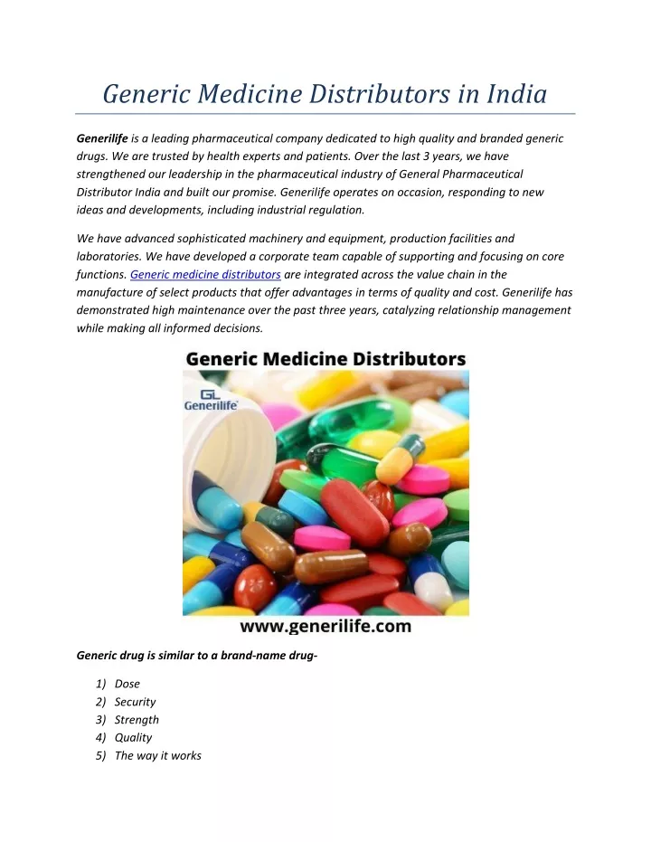 generic medicine distributors in india