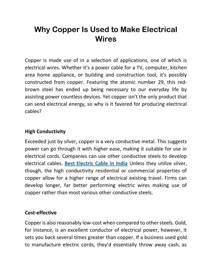 why copper is used to make electrical wires