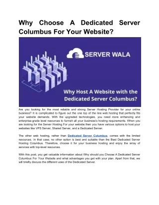 Why Choose A Dedicated Server Columbus For Your Website?