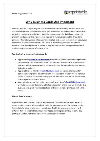 Why Business Cards are Important?