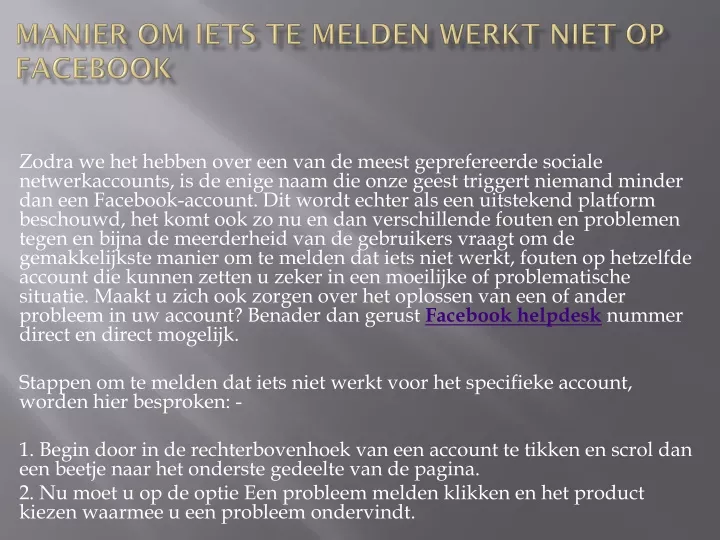 manier om iets te melden werkt niet op facebook