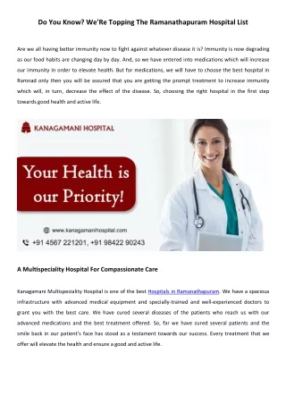 Do You Know We'Re Topping The Ramanathapuram Hospital List