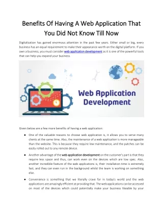 Benefits Of Having A Web Application That You Did Not Know Till Now