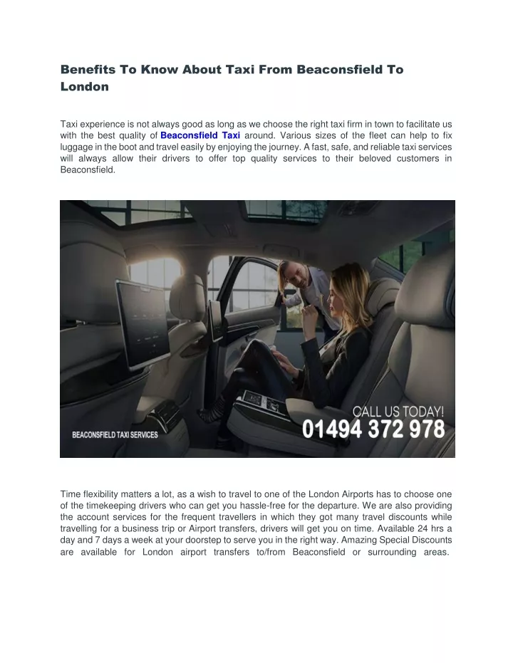 benefits to know about taxi from beaconsfield