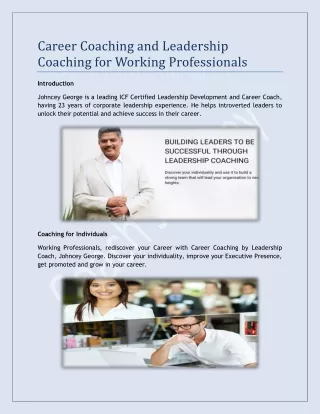 Career Coaching and Leadership Coaching for Working Professionals