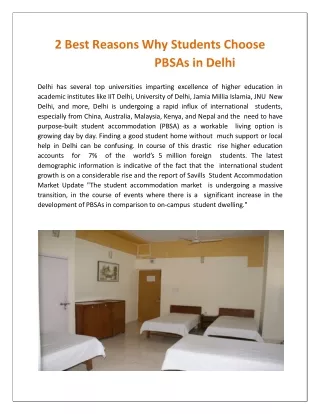 Best Reasons Why Students Choose PBSAs in Delhi