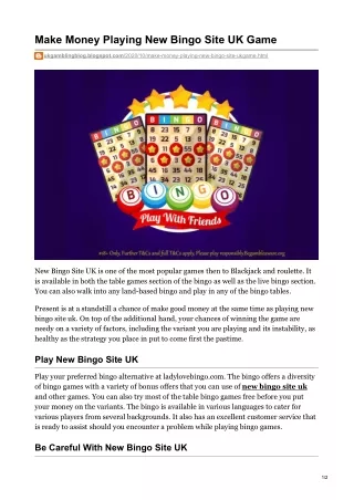 make money playing new bingo site uk game