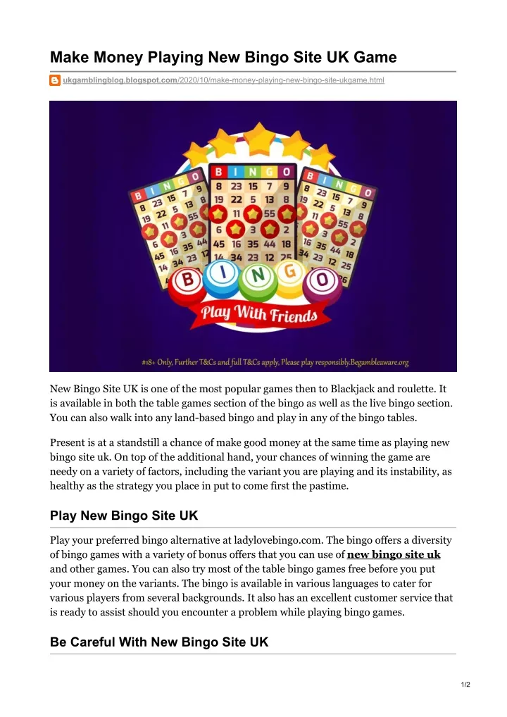 make money playing new bingo site uk game