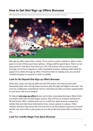how to get slot sign up offers bonuses